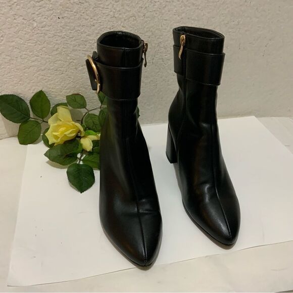 IDIFU Women Dressy Chunky Heel Ankle Boots Pointed Toe Metal Boots Size 8.5 - Picture 4 of 11